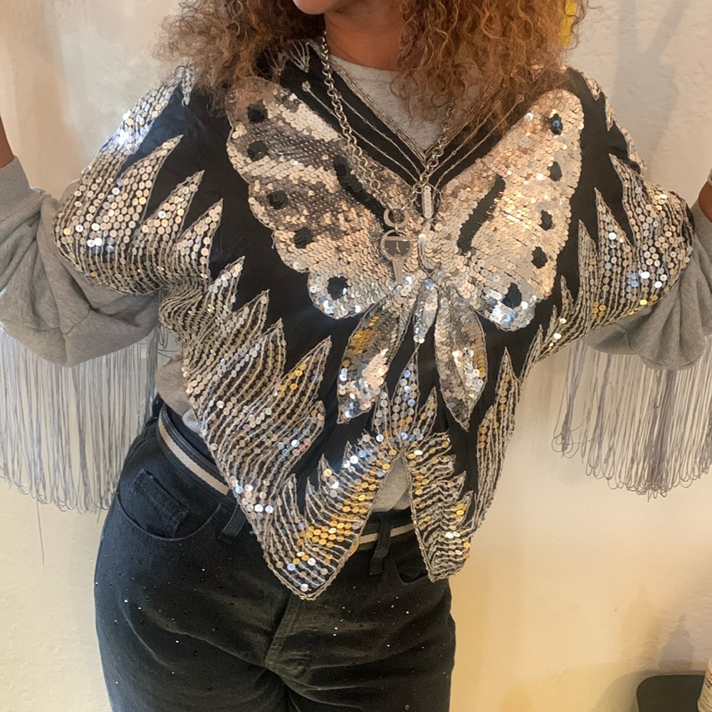 Vintage Sequin Silk Butterfly top